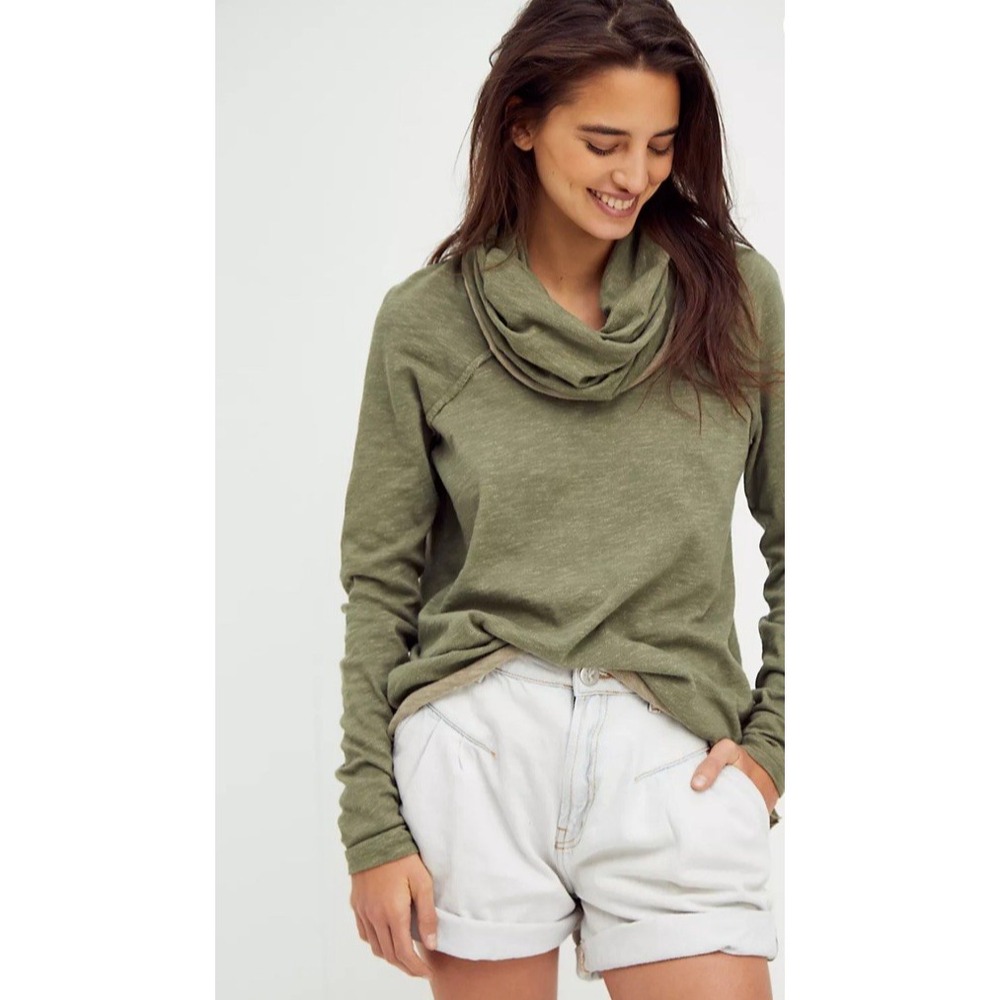 FP Beach Free People Cocoon Cowl Neck Pullover Army Green One Size Fits Most
